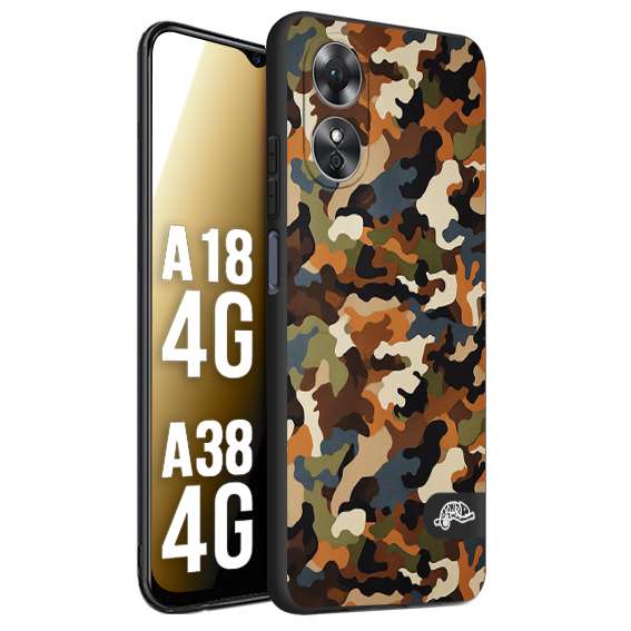 CUSTOMIZZA - Custodia cover nera morbida in tpu compatibile per Oppo A18 4G - A38 4G camouflage mimetico militare moderno blu marrone beige