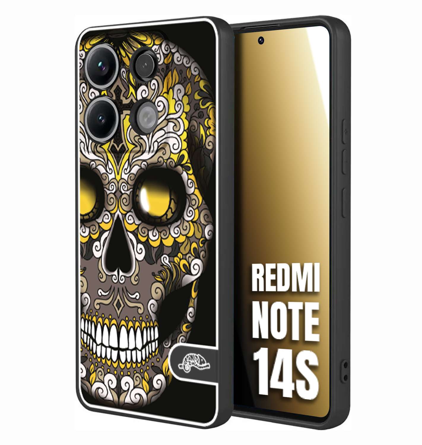 CUSTOMIZZA - Custodia cover nera morbida in tpu compatibile per Xiaomi Redmi Note 14S teschio messicano Mexican skull nero giallo