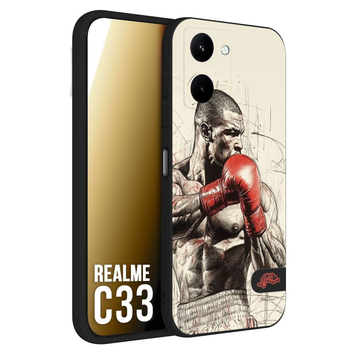 CUSTOMIZZA - Custodia cover nera morbida in tpu compatibile per Realme C33 pugilato pugili disegno tattoo guantoni box sport ring