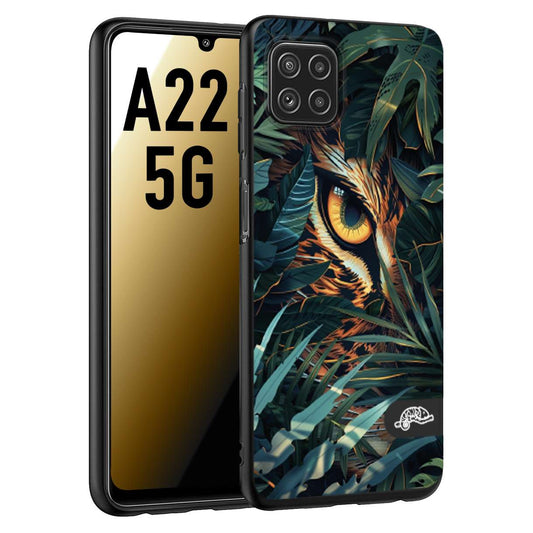 CUSTOMIZZA - Custodia cover nera morbida in tpu compatibile per Samsung A22 5G animali color giungla tropicale occhio di giaguaro felino disegnato
