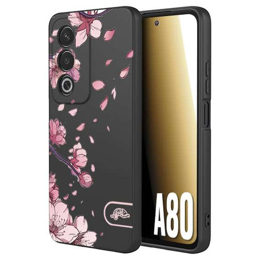 CUSTOMIZZA - Custodia cover nera morbida in tpu compatibile per Oppo A80 giapponese fiori di ciliegio in fiore a rilievo disegnata tattoo