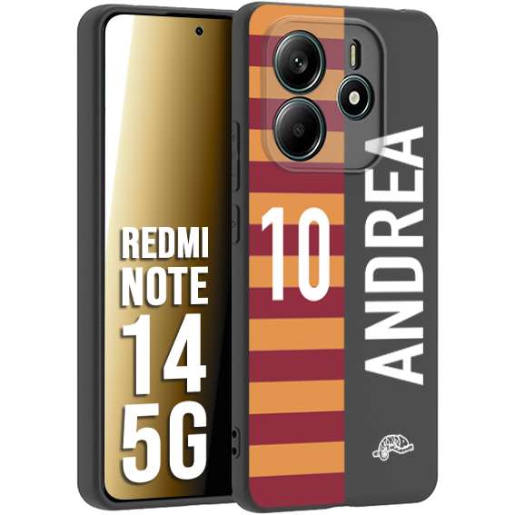 CUSTOMIZZA - Custodia cover nera morbida in tpu compatibile per Xiaomi Redmi Note 14 5G personalizzata calcio football nome e numero calciatori giallo rossi