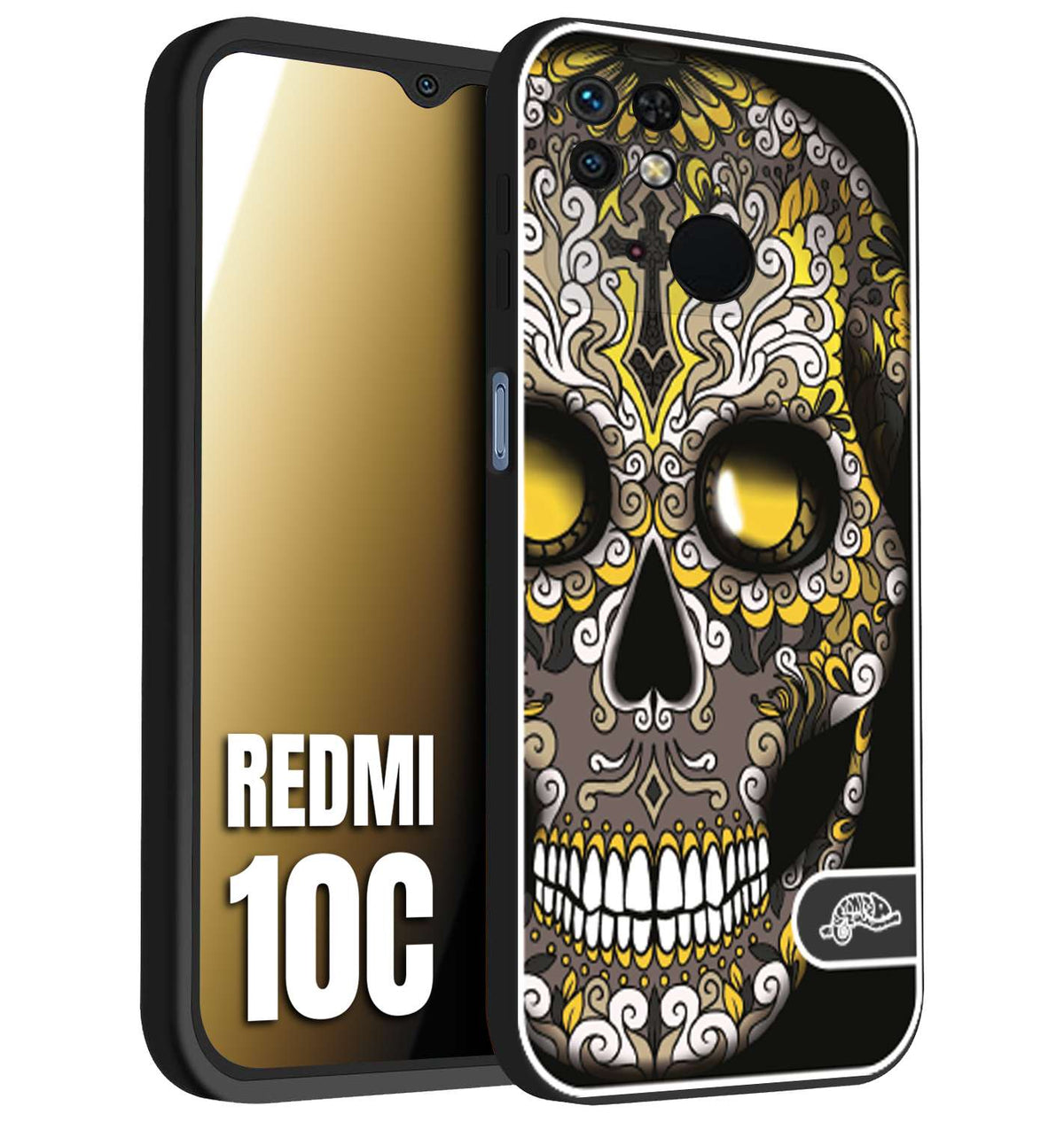 CUSTOMIZZA - Custodia cover nera morbida in tpu compatibile per Xiaomi Redmi 10C effetto marmo marble verde green venature dorato pietra