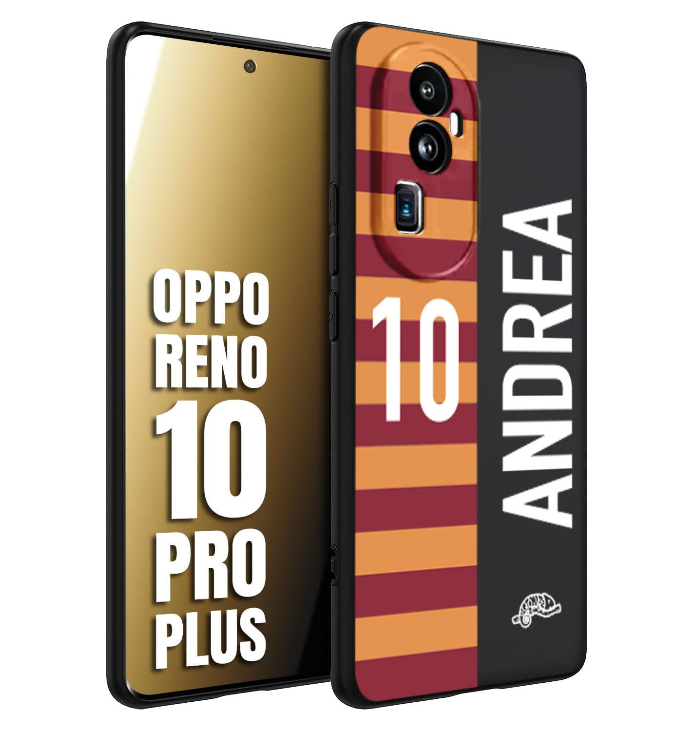 CUSTOMIZZA - Custodia cover nera morbida in tpu compatibile per Oppo Reno 10 PRO PLUS personalizzata calcio football nome e numero calciatori giallo rossi