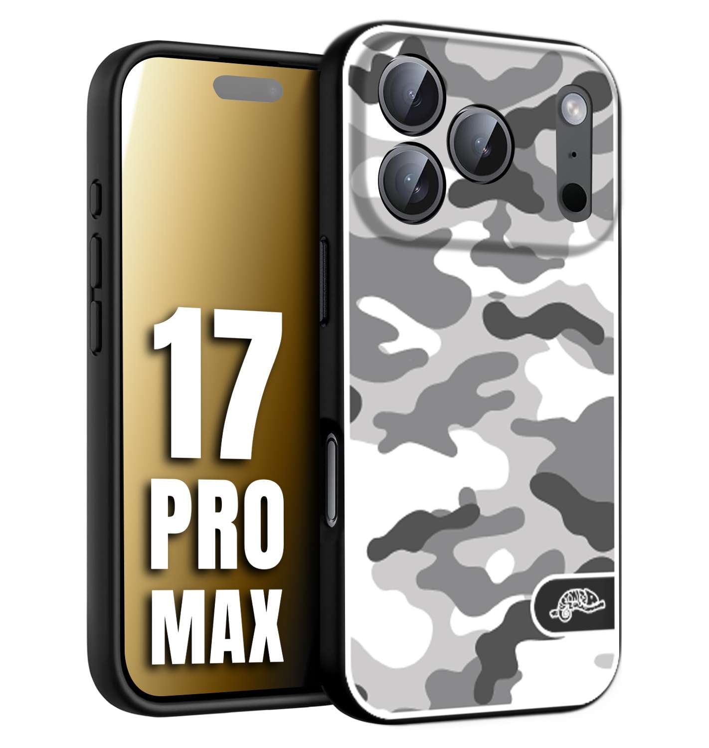 CUSTOMIZZA - Custodia cover nera morbida in tpu compatibile per iPhone 17 PRO MAX camouflage mimetico militare bianco white