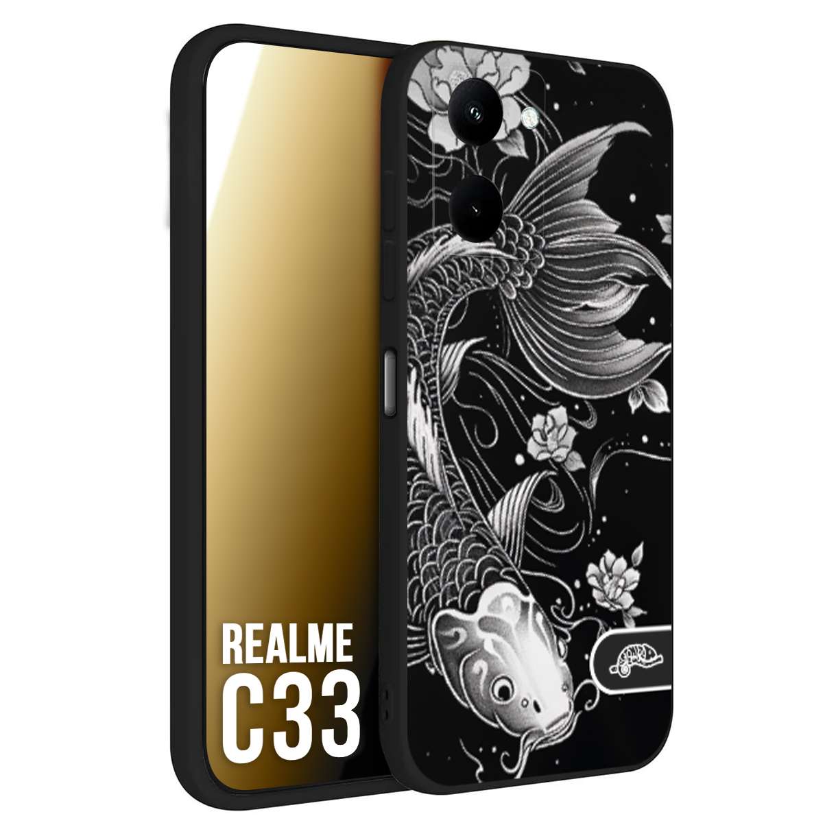 CUSTOMIZZA - Custodia cover nera morbida in tpu compatibile per Oppo Reno 11 PRO 5G carpa koi black and white bianco a rilievo disegnato tattoo tatuaggio