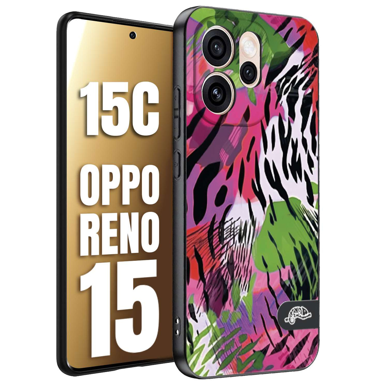 CUSTOMIZZA - Custodia cover nera morbida in tpu compatibile per Oppo Reno 15 - Reno 15Cleopardato tigrato tiger colorata summer color verde fucsia