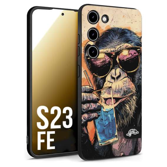 CUSTOMIZZA - Custodia cover nera morbida in tpu compatibile per Samsung S23 FE estate disegnata cocktails animali simpatici scimmia monkey negroni