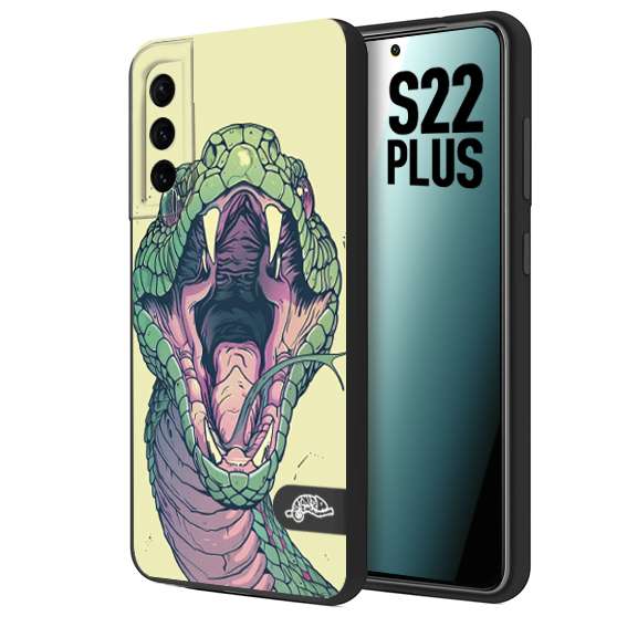 CUSTOMIZZA - Custodia cover nera morbida in tpu compatibile per Samsung S22 PLUS snake yellow green serpente tatuaggio tattoo disegnato a mano