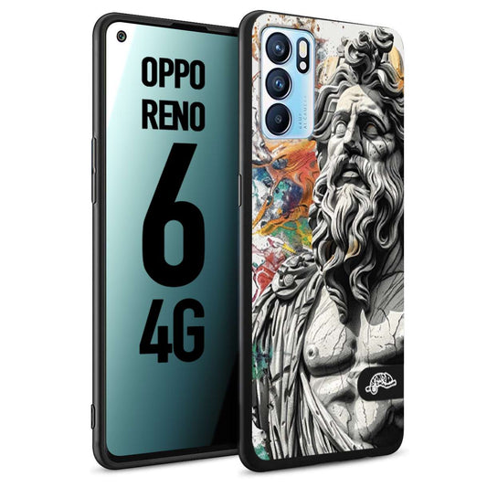 CUSTOMIZZA - Custodia cover nera morbida in tpu compatibile per Oppo Reno 6 4G statua colorata moderna antico tattoo splash color