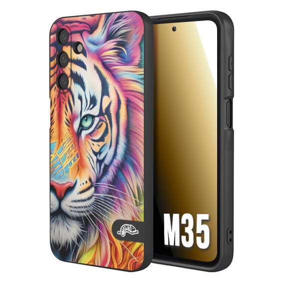 CUSTOMIZZA - Custodia cover nera morbida in tpu compatibile per Samsung M35 animali color tigre tiger viso colori vibranti disegnato schizzo