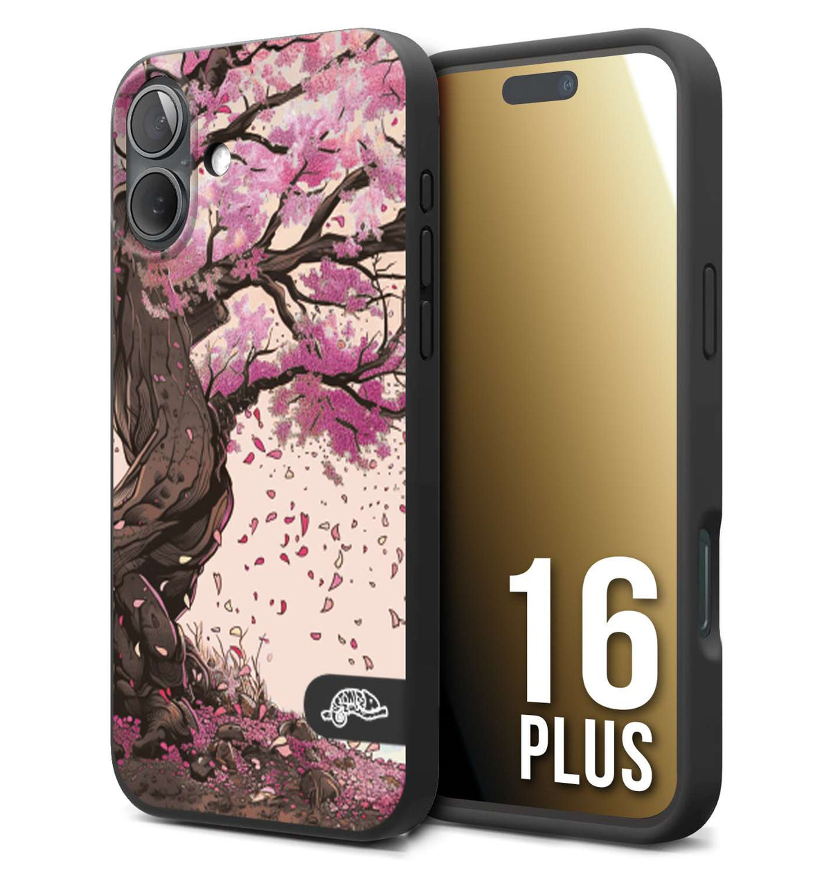 CUSTOMIZZA - Custodia cover nera morbida in tpu compatibile per iPhone 16 PLUS giapponese colori morbidi fiori di ciliegio rosa disegnata