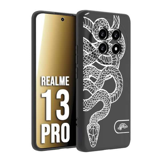 CUSTOMIZZA - Custodia cover nera morbida in tpu compatibile per Realme 13 PRO serpente snake bianco a rilievo disegnato tattoo tatuaggio