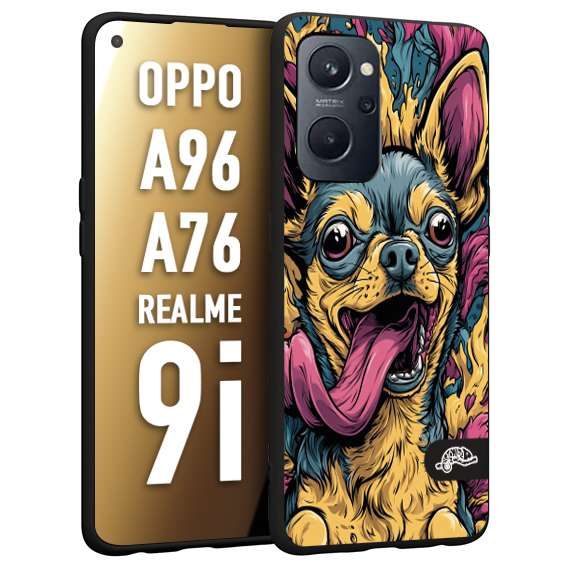 CUSTOMIZZA - Custodia cover nera morbida in tpu compatibile per Realme 9i - A96 - A76 Chihuahua illustrazione cane pop art cane street art cartone animato