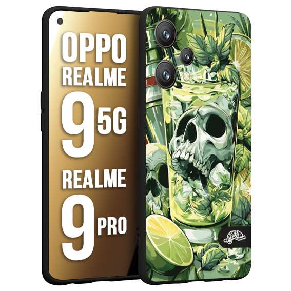 CUSTOMIZZA - Custodia cover nera morbida in tpu compatibile per Realme 9 5G - 9 PRO Mojito cocktail teschio illustrazione drink lime menta ghiacci tropicale street art