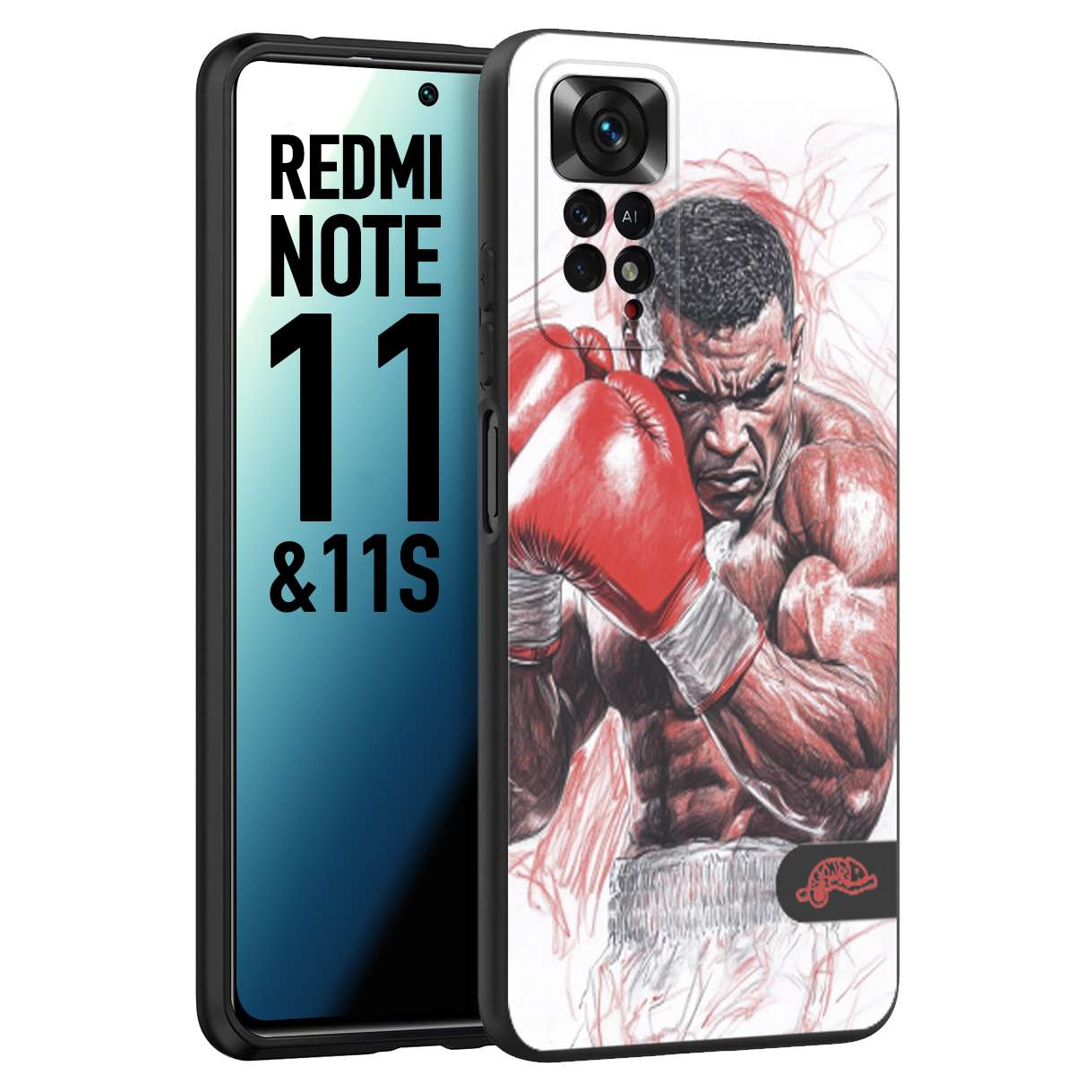 CUSTOMIZZA - Custodia cover nera morbida in tpu compatibile per Xiaomi Redmi Note 11 - Note 11S pugilato pugili disegno tattoo guantoni boxer pesi massimi iron mike