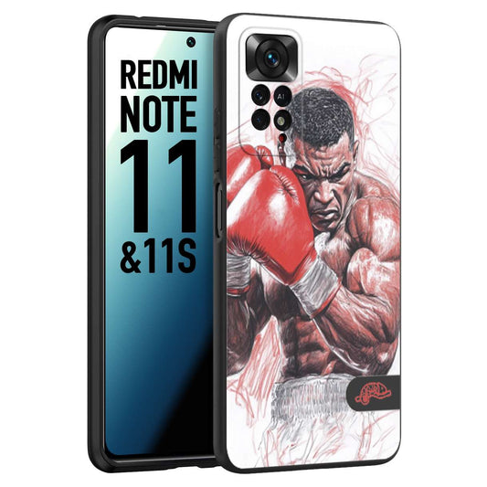 CUSTOMIZZA - Custodia cover nera morbida in tpu compatibile per Xiaomi Redmi Note 11 -  Note 11S pugilato pugili disegno tattoo guantoni boxer pesi massimi iron mike