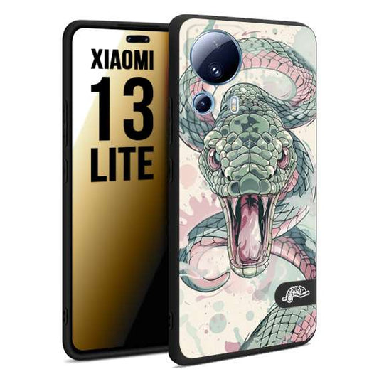 CUSTOMIZZA - Custodia cover nera morbida in tpu compatibile per Xiaomi 13 LITE snake pink green serpente tatuaggio tattoo disegnato a mano
