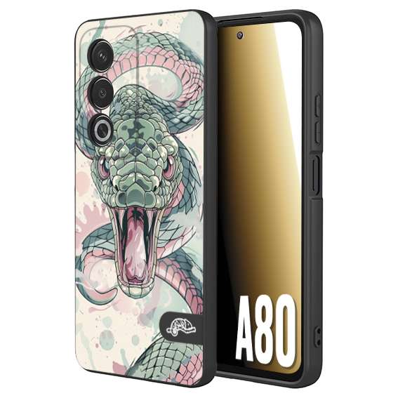 CUSTOMIZZA - Custodia cover nera morbida in tpu compatibile per Oppo A80 snake pink green serpente tatuaggio tattoo disegnato a mano