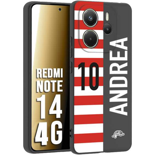 CUSTOMIZZA - Custodia cover nera morbida in tpu compatibile per Xiaomi Redmi Note 14 4G personalizzata calcio football nome e numero calciatori bianco rossa