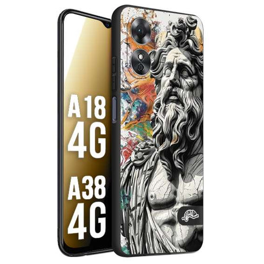 CUSTOMIZZA - Custodia cover nera morbida in tpu compatibile per Oppo A18 4G - A38 4G statua colorata moderna antico tattoo splash color