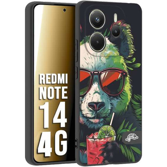 CUSTOMIZZA - Custodia cover nera morbida in tpu compatibile per Xiaomi Redmi Note 14 4G estate disegnata cocktails animali simpatici panda mojito