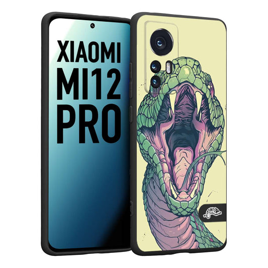 CUSTOMIZZA - Custodia cover nera morbida in tpu compatibile per Xiaomi 12 PRO snake yellow green serpente tatuaggio tattoo disegnato a mano