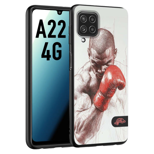 CUSTOMIZZA - Custodia cover nera morbida in tpu compatibile per Samsung A22 4G pugilato pugili disegno tattoo guantoni box sport primo piano