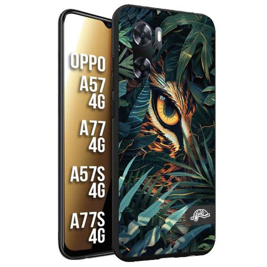 CUSTOMIZZA - Custodia cover nera morbida in tpu compatibile per Oppo A57 - A77 - A57S - A77S (4G) animali color giungla tropicale occhio di giaguaro felino disegnato
