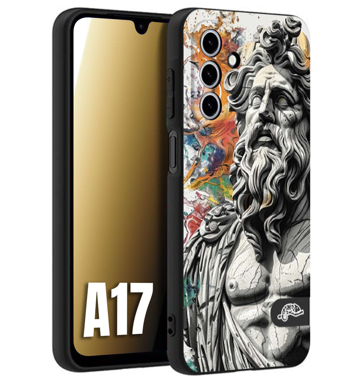CUSTOMIZZA - Custodia cover nera morbida in tpu compatibile per Samsung A17 statua colorata moderna antico tattoo splash color