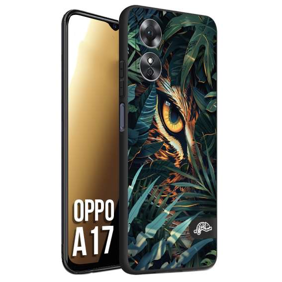 CUSTOMIZZA - Custodia cover nera morbida in tpu compatibile per Oppo A17 animali color giungla tropicale occhio di giaguaro felino disegnato