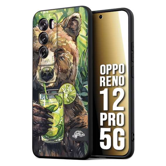 CUSTOMIZZA - Custodia cover nera morbida in tpu compatibile per Oppo Reno 12 PRO 5G fiori estate disegnata cocktails animali simpatici orso bear negroni