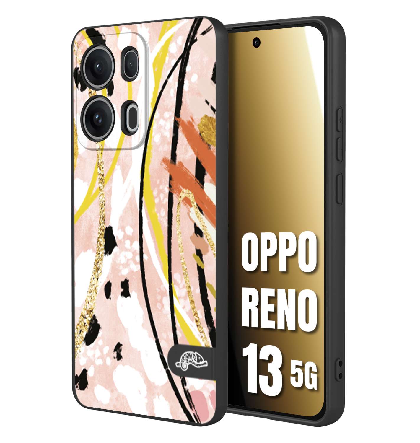 CUSTOMIZZA - Custodia cover nera morbida in tpu compatibile per Oppo Reno 13 5G fiori astratti donna zebrato leopardato fantasia dorata gialla rosa colorata