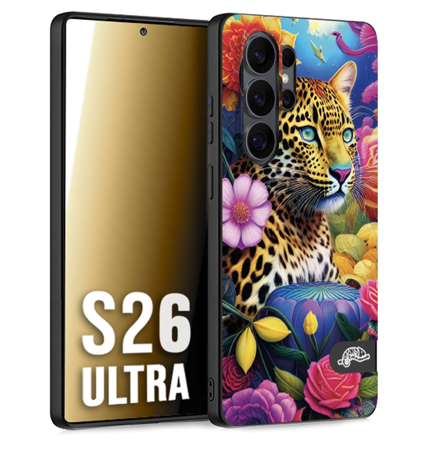 CUSTOMIZZA - Custodia cover nera morbida in tpu compatibile per Samsung S26 ULTRA astratti donna flower fantasia leopardo ghepardo animali colorati