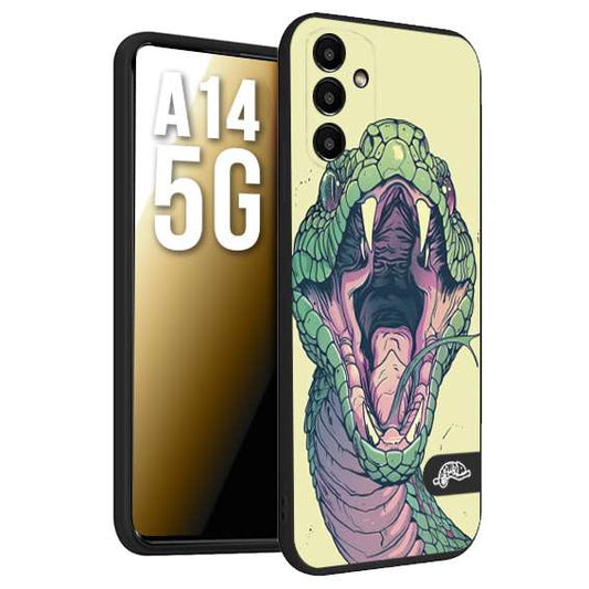 CUSTOMIZZA - Custodia cover nera morbida in tpu compatibile per Samsung A14 5G snake yellow green serpente tatuaggio tattoo disegnato a mano