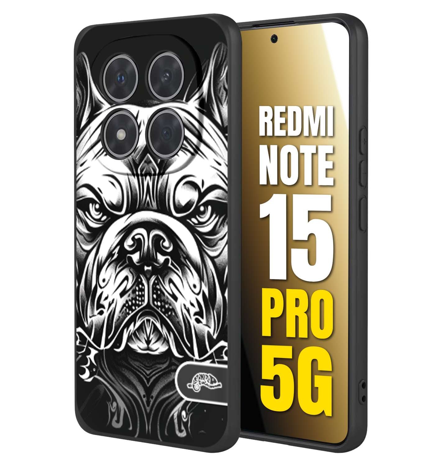 CUSTOMIZZA - Custodia cover nera morbida in tpu compatibile per Xiaomi Redmi Note 15 PRO 5G bulldog bianco a rilievo disegnato tattoo tatuaggio