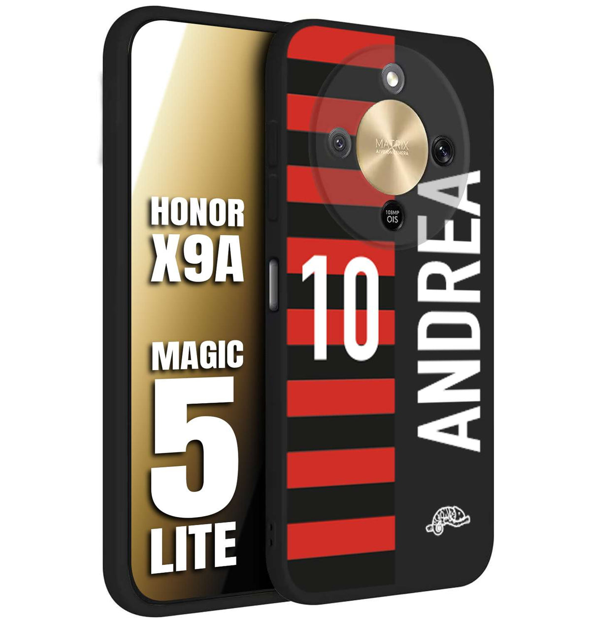 CUSTOMIZZA - Custodia cover nera morbida in tpu compatibile per Honor X9A - Honor Magic 5 Lite personalizzata calcio football nome e numero calciatori rossonera