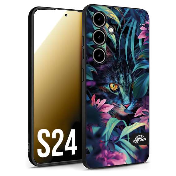CUSTOMIZZA - Custodia cover nera morbida in tpu compatibile per Samsung S24 animali color giungla tropicale occhio di gatto colori vibranti disegnato