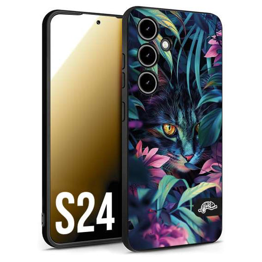 CUSTOMIZZA - Custodia cover nera morbida in tpu compatibile per Samsung S24 animali color giungla tropicale occhio di gatto colori vibranti disegnato