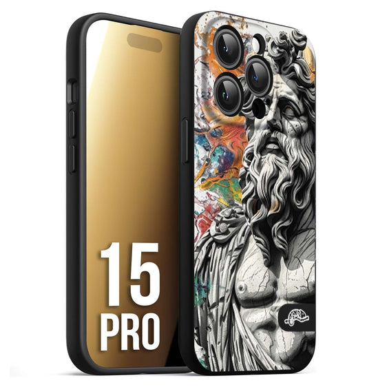CUSTOMIZZA - Custodia cover nera morbida in tpu compatibile per iPhone 15 PRO statua colorata moderna antico tattoo splash color