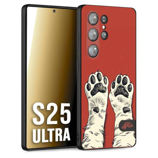 CUSTOMIZZA - Custodia cover nera morbida in tpu compatibile per Samsung S25 ULTRA zampe di gatto cat paws rossa red disegnata fumetto cartoon