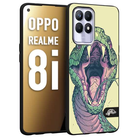 CUSTOMIZZA - Custodia cover nera morbida in tpu compatibile per Realme 8i snake yellow green serpente tatuaggio tattoo disegnato a mano