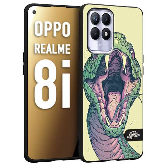 CUSTOMIZZA - Custodia cover nera morbida in tpu compatibile per Realme 8i snake yellow green serpente tatuaggio tattoo disegnato a mano