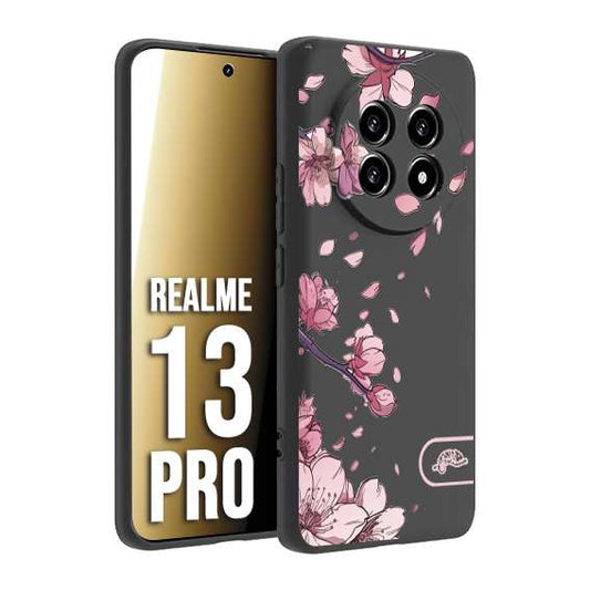 CUSTOMIZZA - Custodia cover nera morbida in tpu compatibile per Realme 13 PRO giapponese fiori di ciliegio in fiore a rilievo disegnata tattoo
