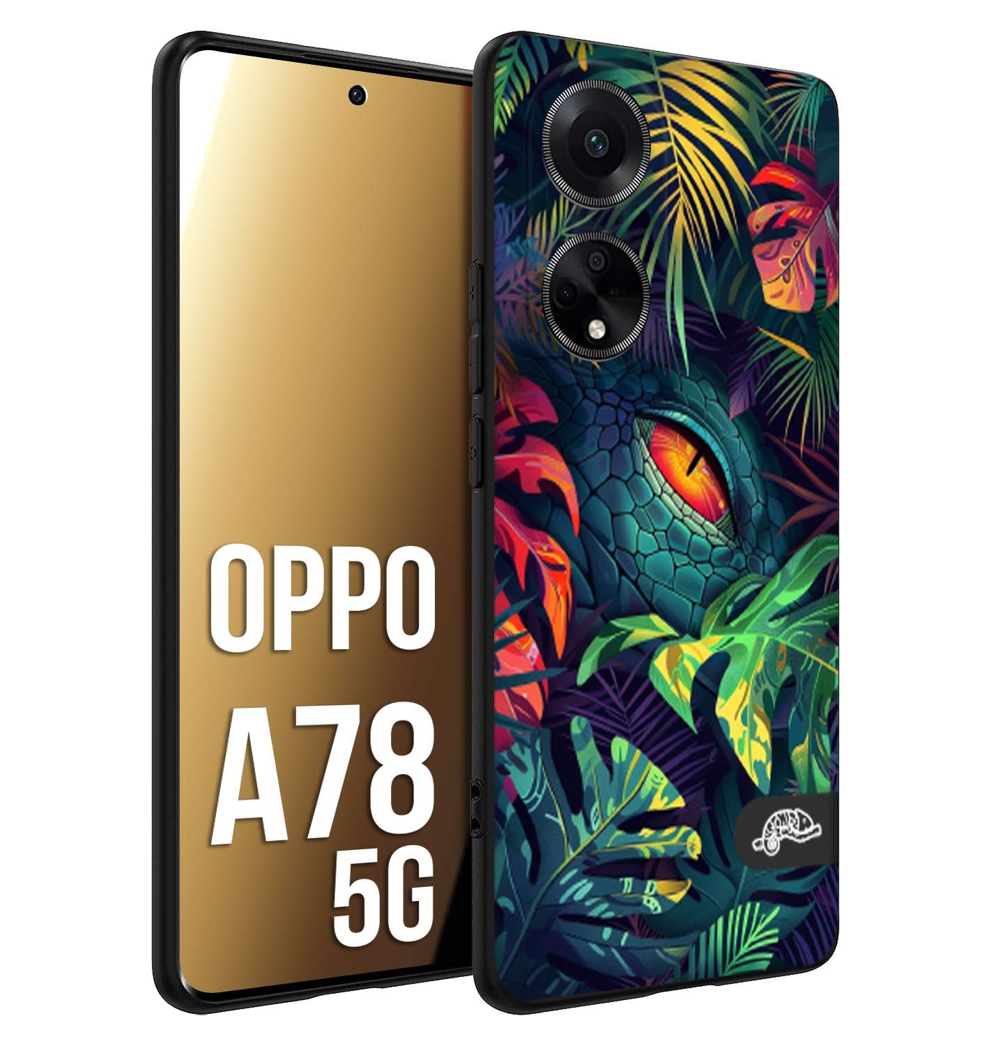 CUSTOMIZZA - Custodia cover nera morbida in tpu compatibile per Oppo A78 5G animali color giungla tropicale occhio di coccodrillo alligatore disegnato