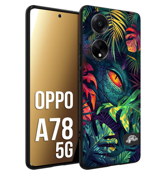 CUSTOMIZZA - Custodia cover nera morbida in tpu compatibile per Oppo A78 5G animali color giungla tropicale occhio di coccodrillo alligatore disegnato