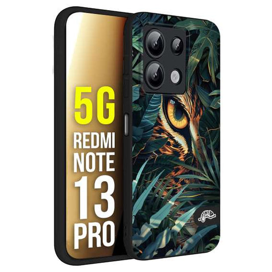CUSTOMIZZA - Custodia cover nera morbida in tpu compatibile per Xiaomi Redmi Note 13 PRO 5G animali color giungla tropicale occhio di giaguaro felino disegnato