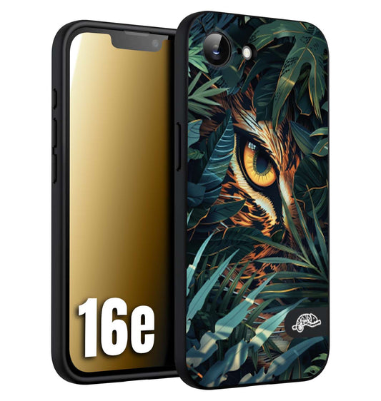 CUSTOMIZZA - Custodia cover nera morbida in tpu compatibile per iPhone 16E animali color giungla tropicale occhio di giaguaro felino disegnato