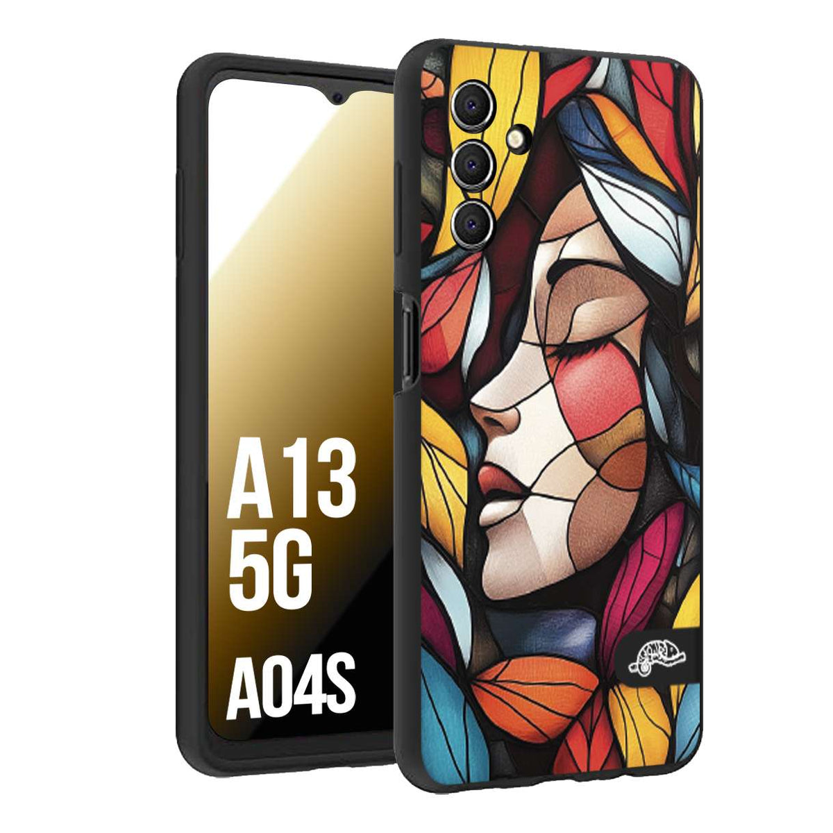 CUSTOMIZZA - Custodia cover nera morbida in tpu compatibile per Samsung A04S - A13 5G Vetrata artistica volto di donna profilo fogliare mosaico di vetro colorato