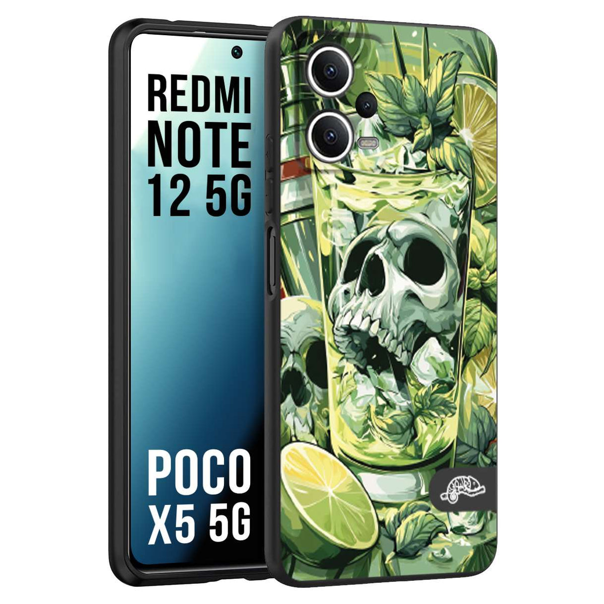 CUSTOMIZZA - Custodia cover nera morbida in tpu compatibile per Xiaomi Redmi Note 12 5G - POCO X5 5G Mojito cocktail teschio illustrazione drink lime menta ghiacci tropicale street art